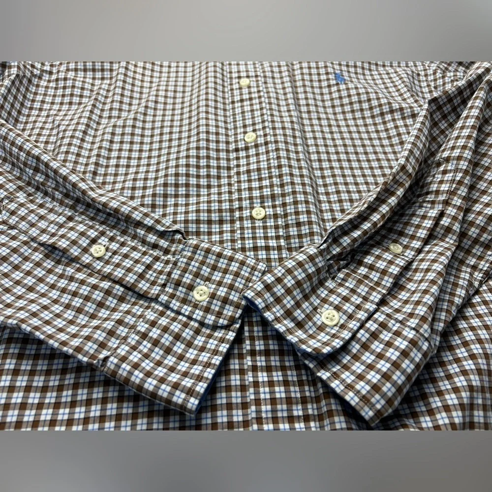 Ralph Lauren Men’s Cotton Stretch Button Down Shirt Sz L Brown Check Pony Preppy - Picture 8 of 11